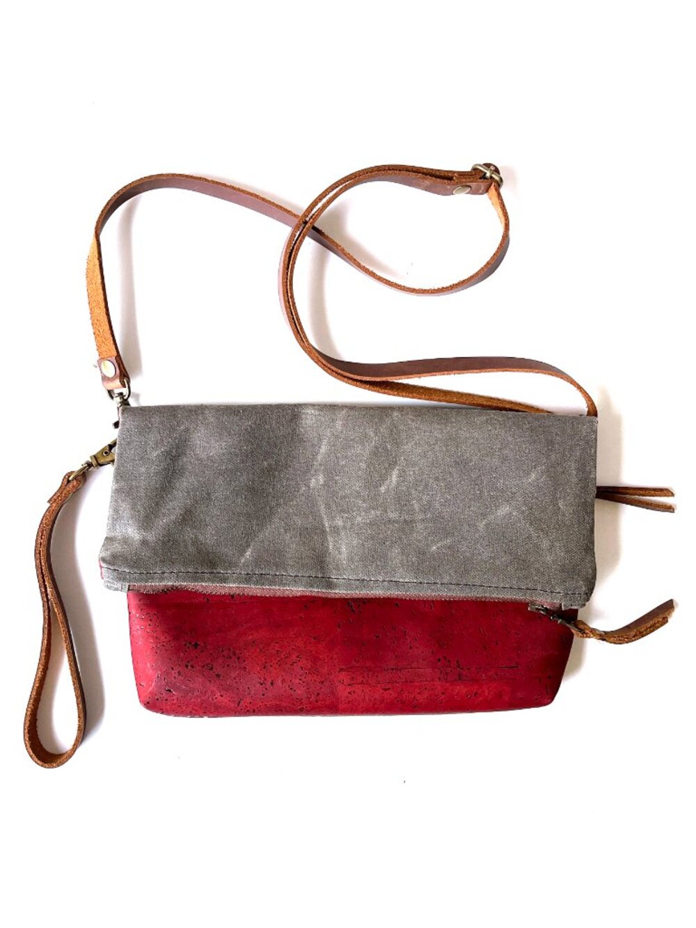 NWT New Old Friend Waxed Canvas & Cork Fold Over Convertible Crossbody Purse Bag